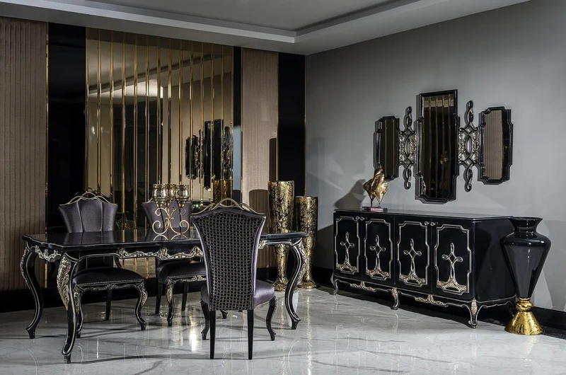 Casa Padrino Luxus Barock Esstisch Schwarz / Gold - Massivholz Esszimmertisch - Barock Esszimmer Möbel - Edel & Prunkvoll