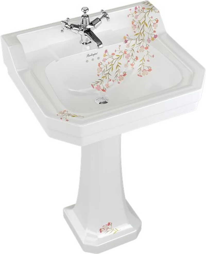 Casa Padrino Jugendstil Porzellan Waschbecken mit Sockel 56 x 47 x H. 90 cm mit floralem Muster - Luxus Kollektion