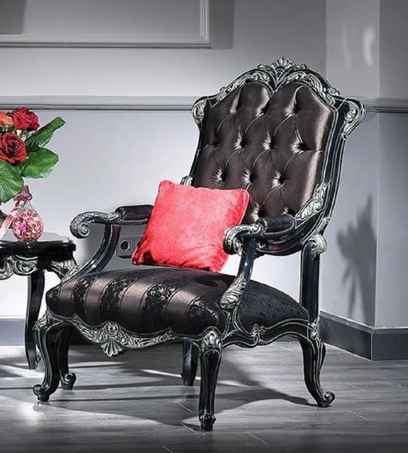 Casa Padrino Luxus Barock Sessel Schwarz / Grün / Gold - Prunkvoller Wohnzimmer Sessel mit elegantem Muster - Barock Wohnzimmer Möbel