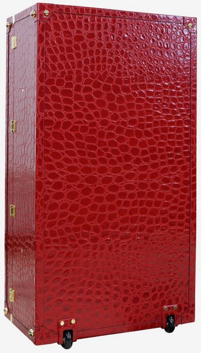 Casa Padrino Luxus Echtleder Koffer mit Zahlenschloss und Rollen Rot / Gold 48 x 28 x H. 90 cm - Handgefertigter Reisekoffer aus hochwertigem Leder - Luxus Accessoires
