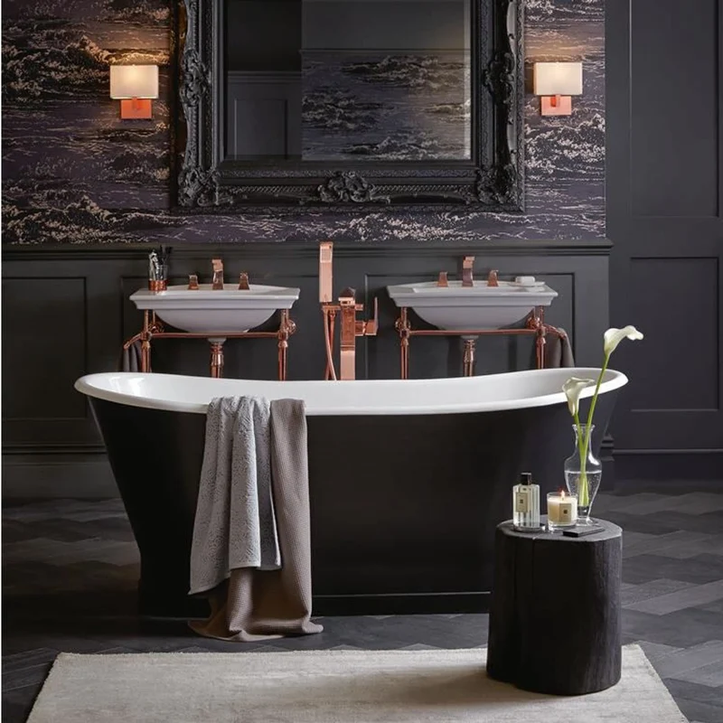 Casa Padrino Luxus Gusseisen Badewanne Schwarz / Weiß 170 x 68 x H. 69.5 cm - Gebogene freistehende Badewanne - Barock & Jugendstil Badezimmer Möbel