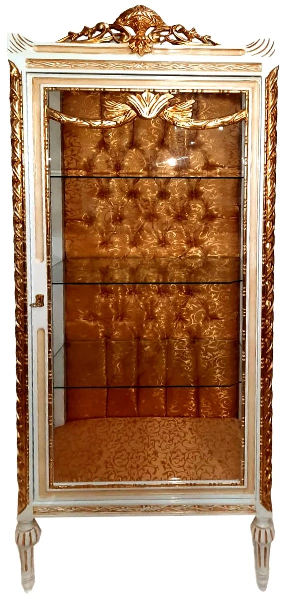 Casa Padrino Barock Vitrine Cremefarben / Beige / Gold - Prunkvoller Barock Vitrinenschrank mit Glastür - Barock Möbel