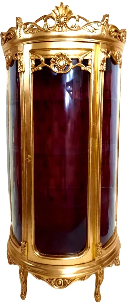Casa Padrino Barock Vitrine Gold / Bordeaux - Vitrinenschrank - Wohnzimmerschrank Glasvitrine - Antik Look Glas Schrank