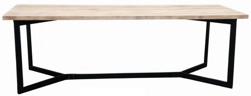 Casa Padrino Luxus Massivholz Esstisch Naturfarben / Schwarz 280 x 90 x H. 78 cm - Massiver Küchentisch mit Eichenholz Tischplatte und Metallgestell - Esszimmmer Möbel