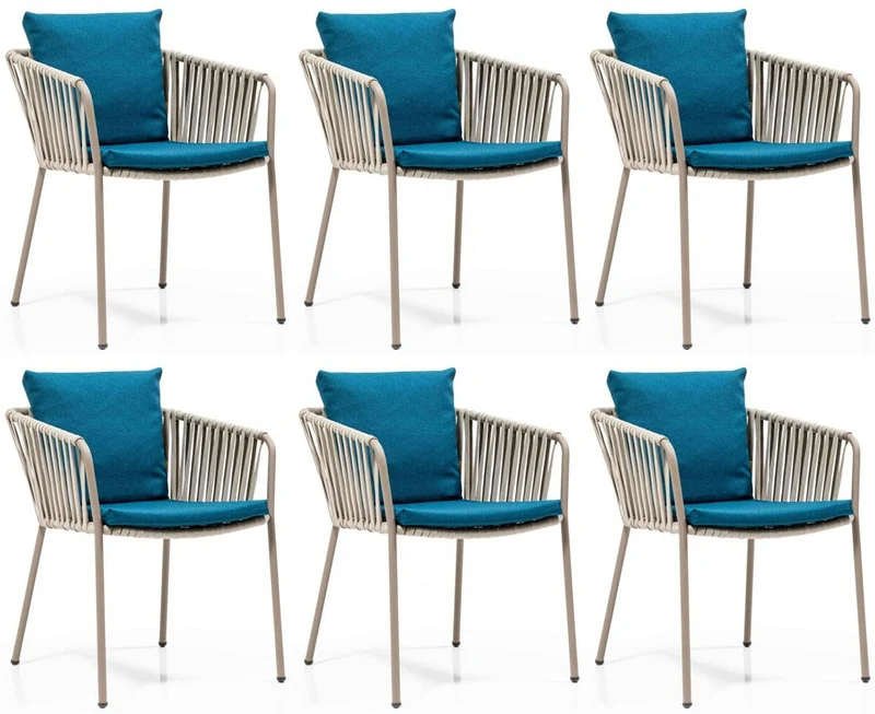 Casa Padrino Luxus Gartenstuhl Set Blau / Grau / Beige 50 x 45 x H. 73 cm - Moderne Gartenstühle mit Armlehnen - Garten & Gastronomie Möbel