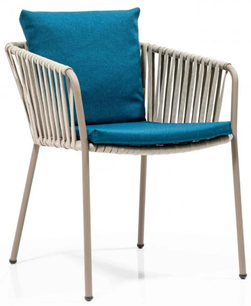 Casa Padrino Luxus Gartenstuhl Set Blau / Grau / Beige 50 x 45 x H. 73 cm - Moderne Gartenstühle mit Armlehnen - Garten & Gastronomie Möbel