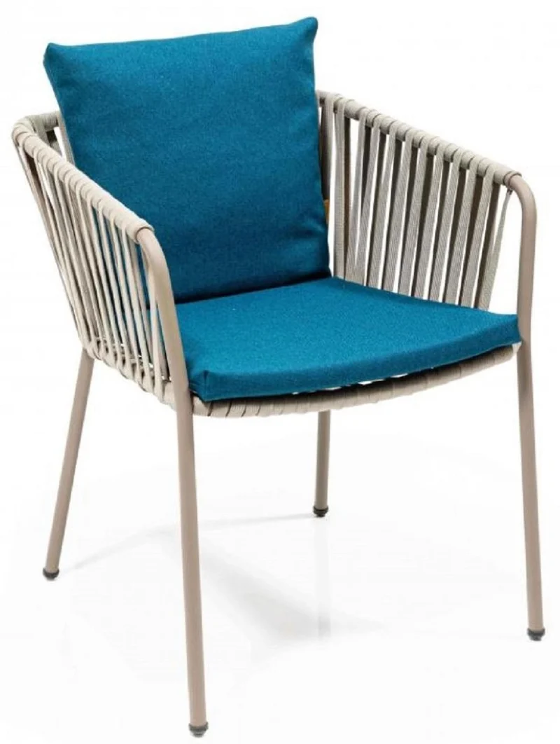 Casa Padrino Luxus Gartenstuhl Set Blau / Grau / Beige 50 x 45 x H. 73 cm - Moderne Gartenstühle mit Armlehnen - Garten & Gastronomie Möbel