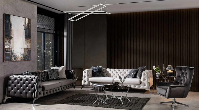 Casa Padrino Luxus Chesterfield Drehsessel Grau / Silber 85 x 85 x H. 95 cm - Wohnzimmer Sessel - Chesterfield Wohnzimmer Möbel