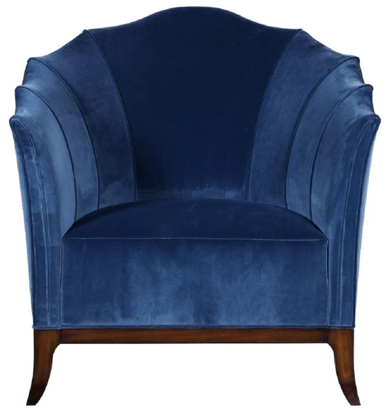 Casa Padrino Luxus Art Deco Sessel Blau / Dunkelbraun - Handgefertigter Massivholz Wohnzimmer Sessel mit edlem Samtstoff - Art Deco Wohnzimmer Möbel