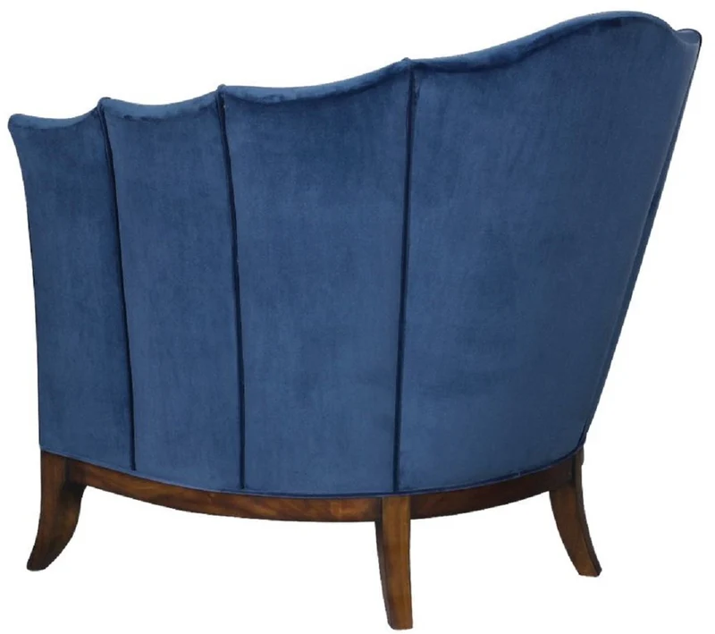 Casa Padrino Luxus Art Deco Sessel Blau / Dunkelbraun - Handgefertigter Massivholz Wohnzimmer Sessel mit edlem Samtstoff - Art Deco Wohnzimmer Möbel