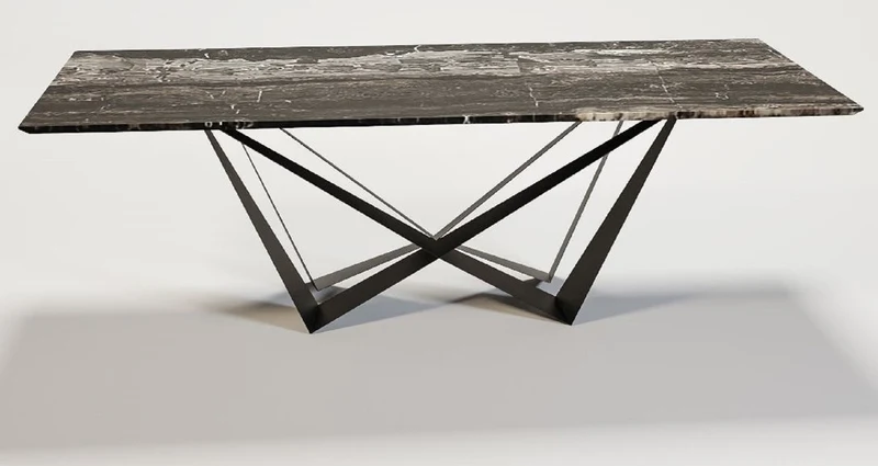 Casa Padrino Luxus Esstisch Mehrfarbig / Schwarz 240 x 120 x H. 76 cm - Rechteckiger Küchentisch mit Marmorplatte - Luxus Esszimmer Möbel