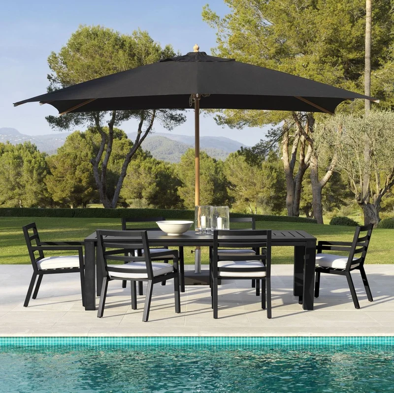 Casa Padrino Luxus Esstisch Schwarz 240 x 105 x H. 74,5 cm - Wetterbeständiger Aluminium Tisch - Garten Tisch - Terrassen Tisch - Garten Möbel - Terrassen Möbel - Luxus Qualität