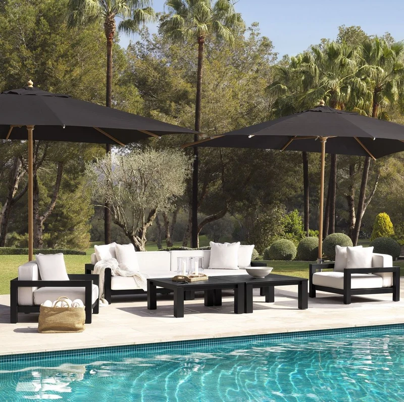 Casa Padrino Luxus Garten Sessel mit Kissen Schwarz / Weiß 101 x 100 x H. 72 cm - Garten Terrassen Hotel Möbel - Luxus Qualität