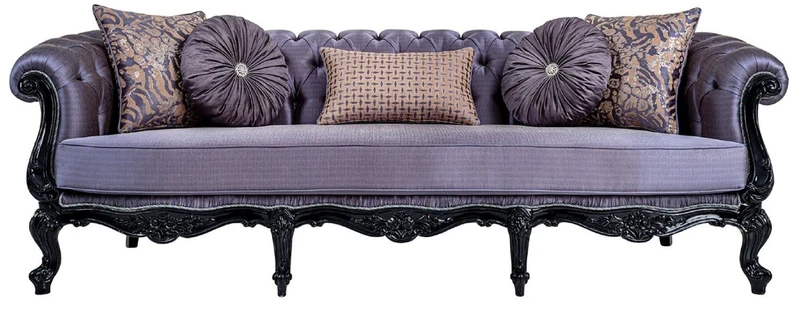 Casa Padrino Luxus Barock Sofa Lila / Schwarz - Handgefertigtes Wohnzimmer Sofa mit dekorativen Kissen - Barock Wohnzimmer Möbel