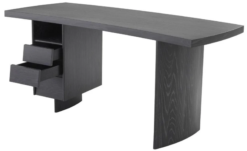 Casa Padrino Luxus Massivholz Schreibtisch mit gebogener Tischplatte Anthrazitgrau 170 x 70 x H. 78,5 cm - Bürotisch - Computertisch - Luxus Büro Möbel