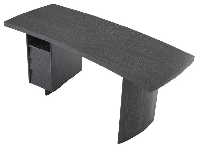Casa Padrino Luxus Massivholz Schreibtisch mit gebogener Tischplatte Anthrazitgrau 170 x 70 x H. 78,5 cm - Bürotisch - Computertisch - Luxus Büro Möbel