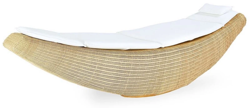 Casa Padrino Luxus Schaukelliege Naturfarben / Weiß 230 x 75 x H. 70 cm - Handgewebte Wetterbeständige Gartenliege - Moderne Poolliege - Garten Möbel - Hotel Möbel