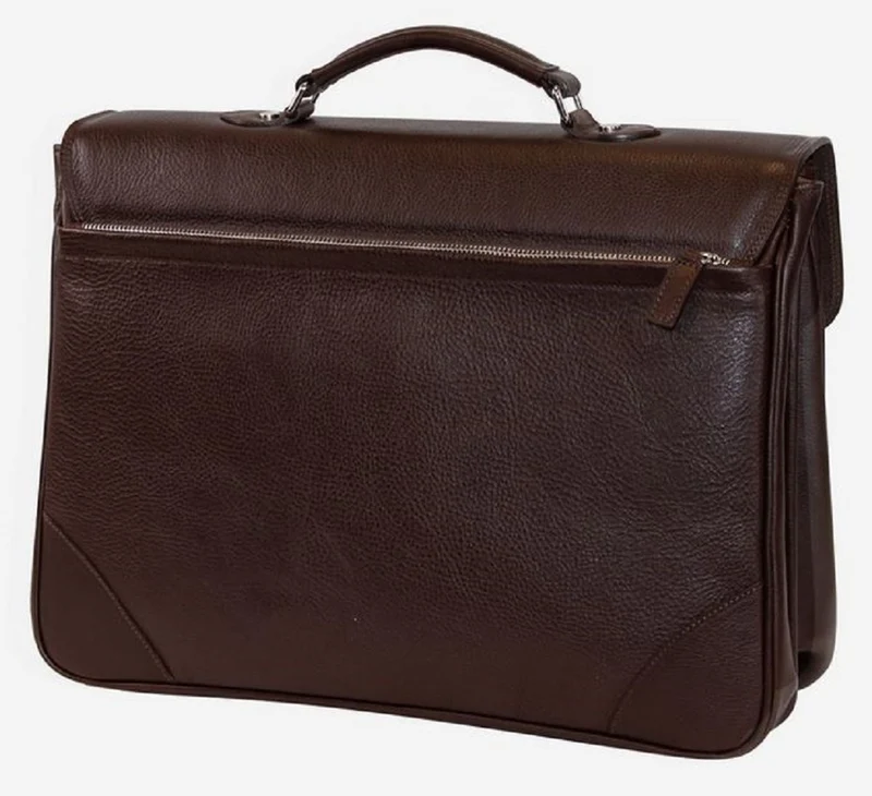 Casa Padrino Luxus Echtleder Aktentasche Dunkelbraun / Silber 42 x 16 x H. 29 cm - Herren Laptoptasche aus hochwertigem Leder - Luxus Herren Accessoires