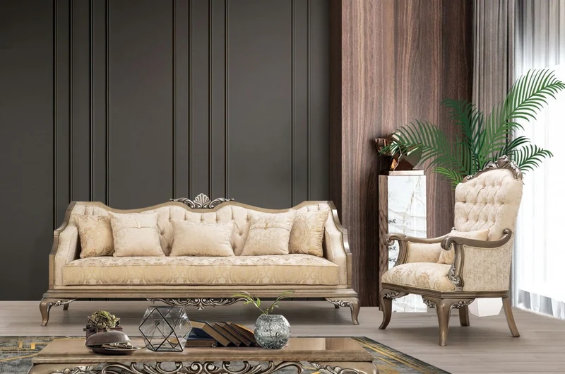 Casa Padrino Luxus Barock Sofa Beige / Gold / Braun / Silber - Wohnzimmer Sofa im Barockstil - Barock Wohnzimmer Möbel - Edel & Prunkvoll