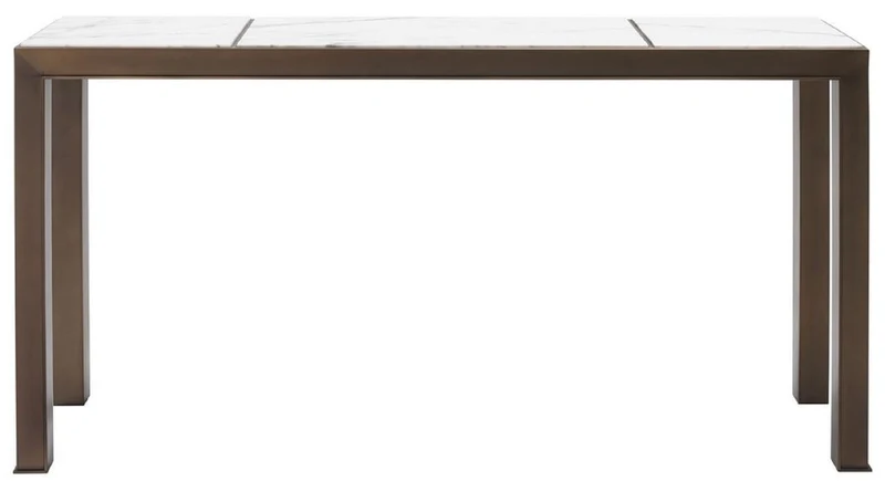 Casa Padrino Luxus Konsole Antik Messingfarben / Weiß / Lila 150 x 40 x H. 76,5 cm - Edelstahl Konsolentisch mit Marmorplatten - Luxus Wohnzimmer Möbel