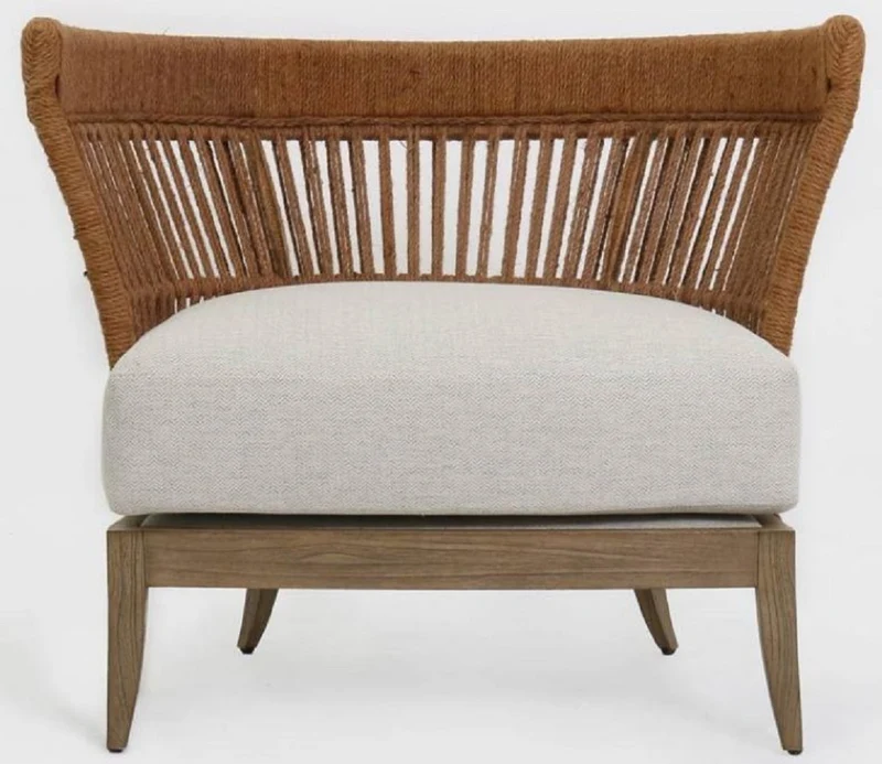 Casa Padrino Luxus Lounge Sessel Braun / Hellgrau 88 x 74 x H. 75 cm - Massivholz Wohnzimmer Sessel - Wohnzimmer Möbel - Luxus Möbel