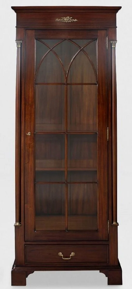 Casa Padrino Luxus Vitrine Dunkelbraun 70 x 45 x H. 192 cm - Mahagoni Vitrinenschrank mit Glastür und Schublade - Luxus Mahagoni Wohnzimmer Möbel