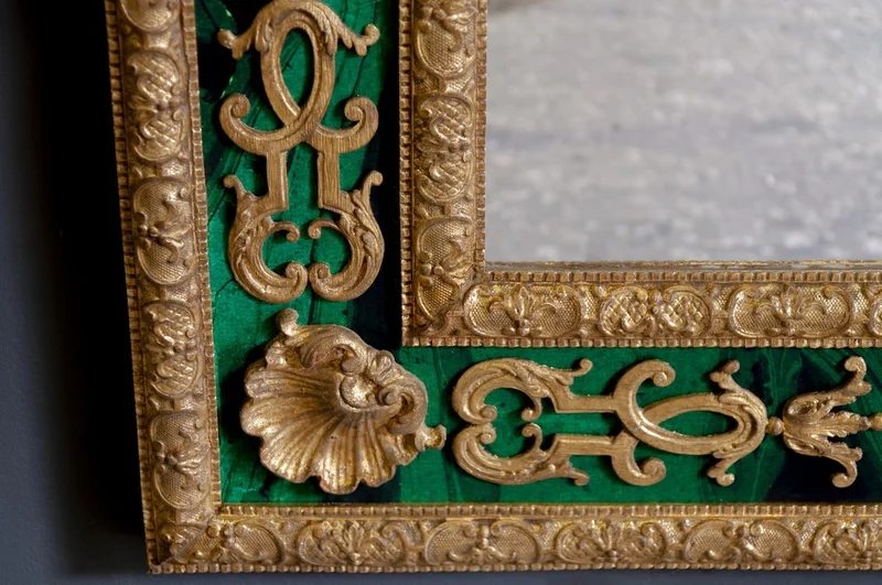 Casa Padrino Luxus Barock Spiegel Malachit / Gold - Handgefertigter Wandspiegel im Barockstil - Grün Antik Stil