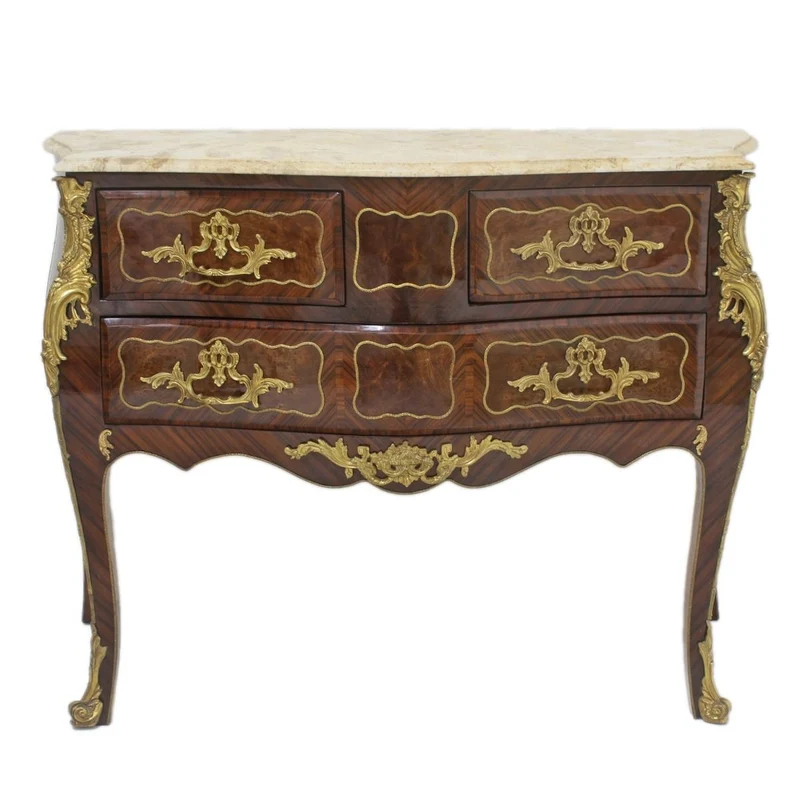 Casa Padrino Barock Kommode Braun mit cremefarbene Marmorplatte 120 cm Handgefertigt - Barock Möbel Antik Stil