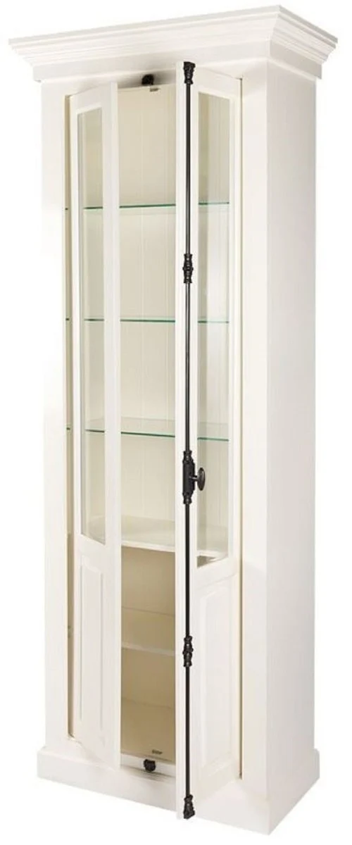 Casa Padrino Landhausstil Vitrine Weiß 95 x 45 x H. 242 cm - Vitrinenschrank mit 2 Türen - Massivholz Schrank - Landhausstil Möbel