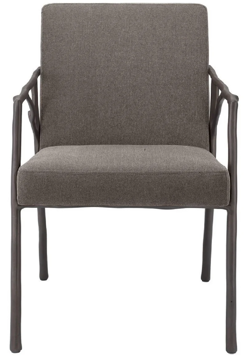Casa Padrino Luxus Esszimmerstuhl Graubraun / Bronze 56 x 61 x H. 83 cm - Edler Küchenstuhl mit Armlehnen - Luxus Esszimmer Möbel
