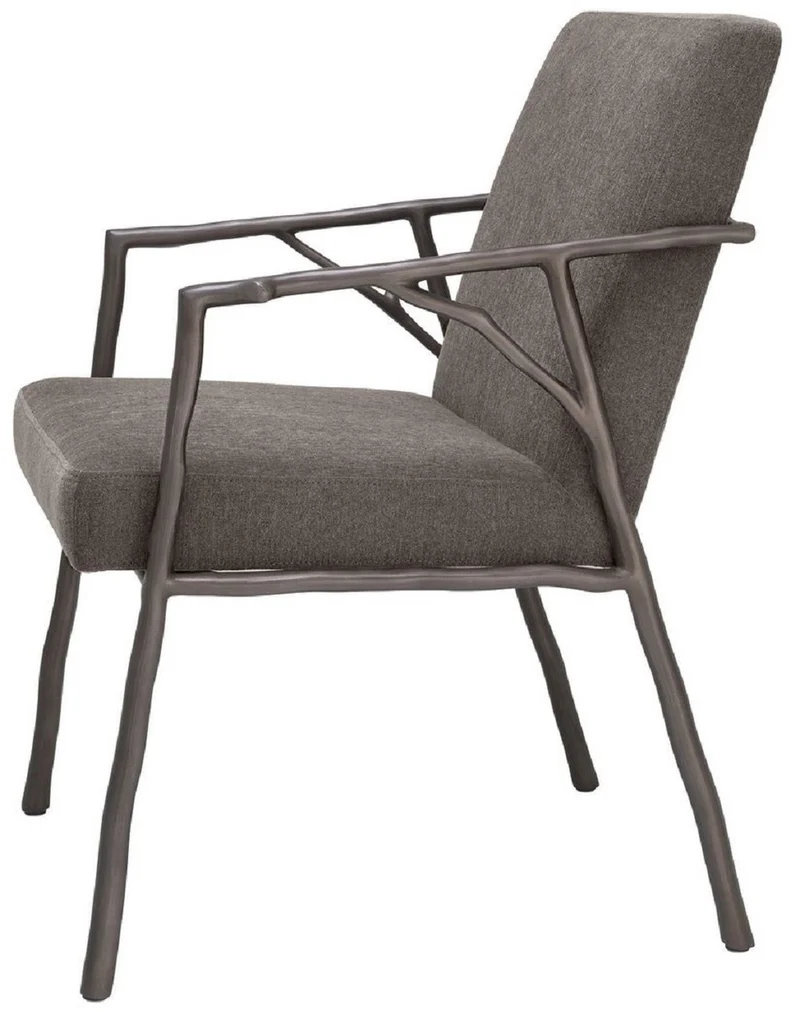 Casa Padrino Luxus Esszimmerstuhl Graubraun / Bronze 56 x 61 x H. 83 cm - Edler Küchenstuhl mit Armlehnen - Luxus Esszimmer Möbel