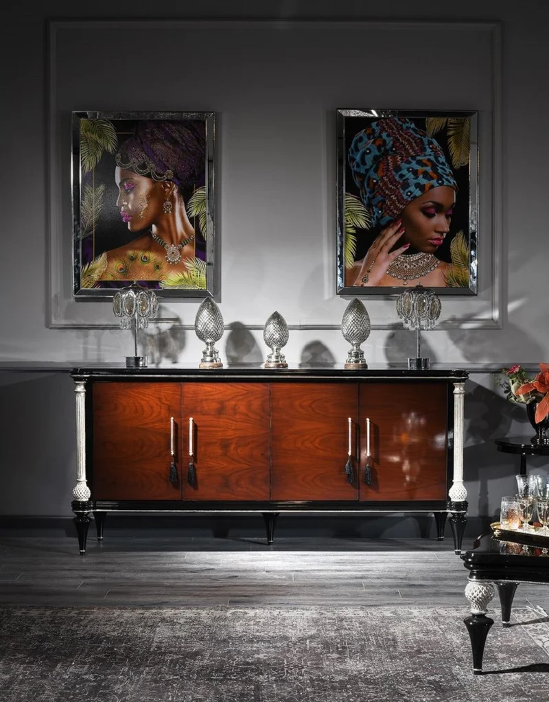 Casa Padrino Luxus Barock Sideboard Braun / Schwarz / Silber - Edler Massivholz Schrank mit 4 Türen - Barock Möbel