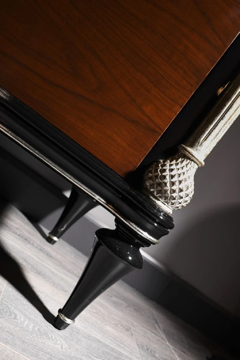 Casa Padrino Luxus Barock Sideboard Braun / Schwarz / Silber - Edler Massivholz Schrank mit 4 Türen - Barock Möbel