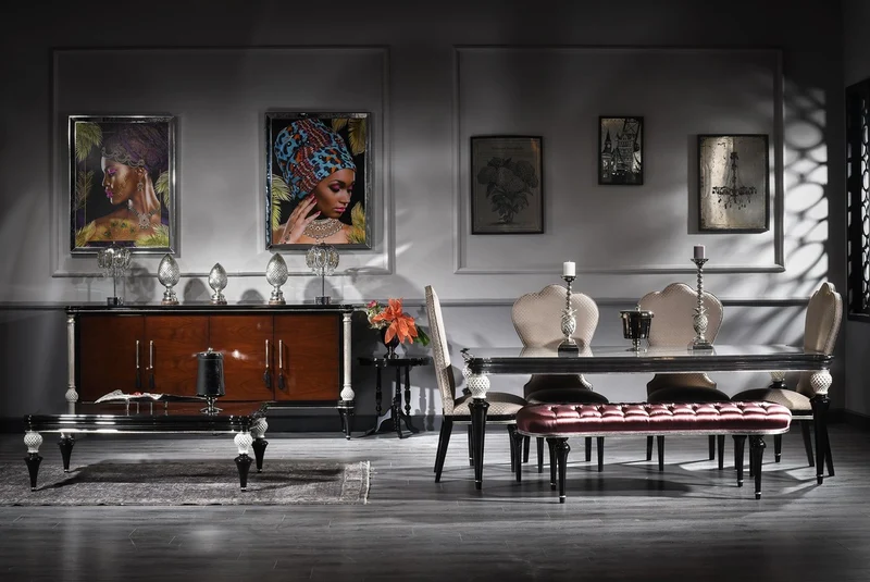 Casa Padrino Luxus Barock Sideboard Braun / Schwarz / Silber - Edler Massivholz Schrank mit 4 Türen - Barock Möbel