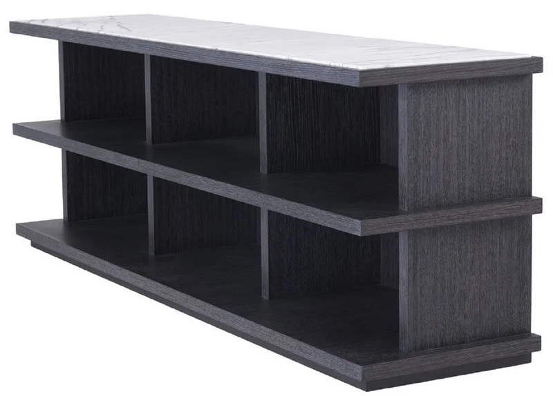 Casa Padrino Luxus Regalschrank Anthrazitgrau / Weiß / Fliederfarben 220 x 55 x H. 80 cm - Edler Massivholz Schrank mit 3 Regalen und Marmorplatten - Luxus Wohnzimmer Möbel