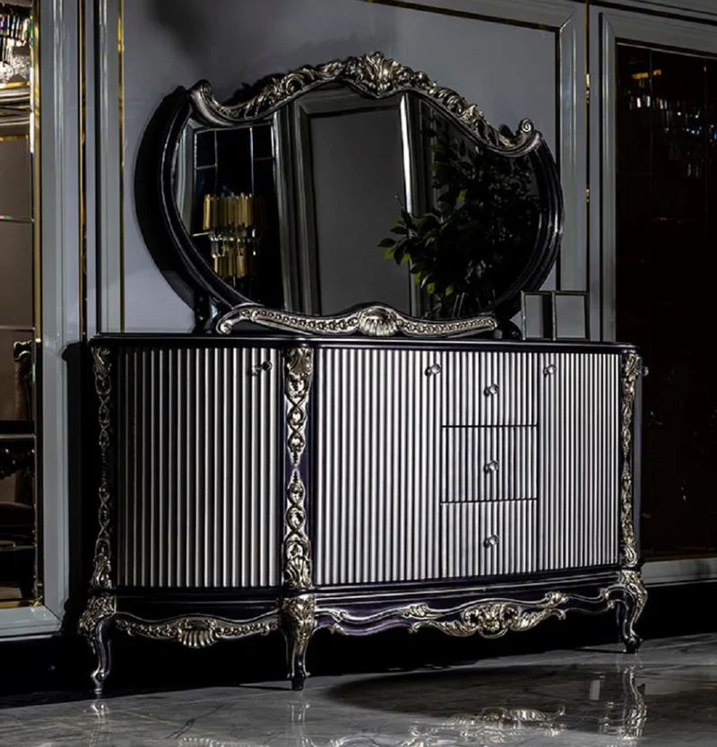 Casa Padrino Luxus Barock Möbel Set Lila / Weiß / Gold - 1 Sideboard mit 2 Türen und 3 Schubladen & 1 Spiegel - Handgefertigte Barock Möbel - Edel & Prunkvoll