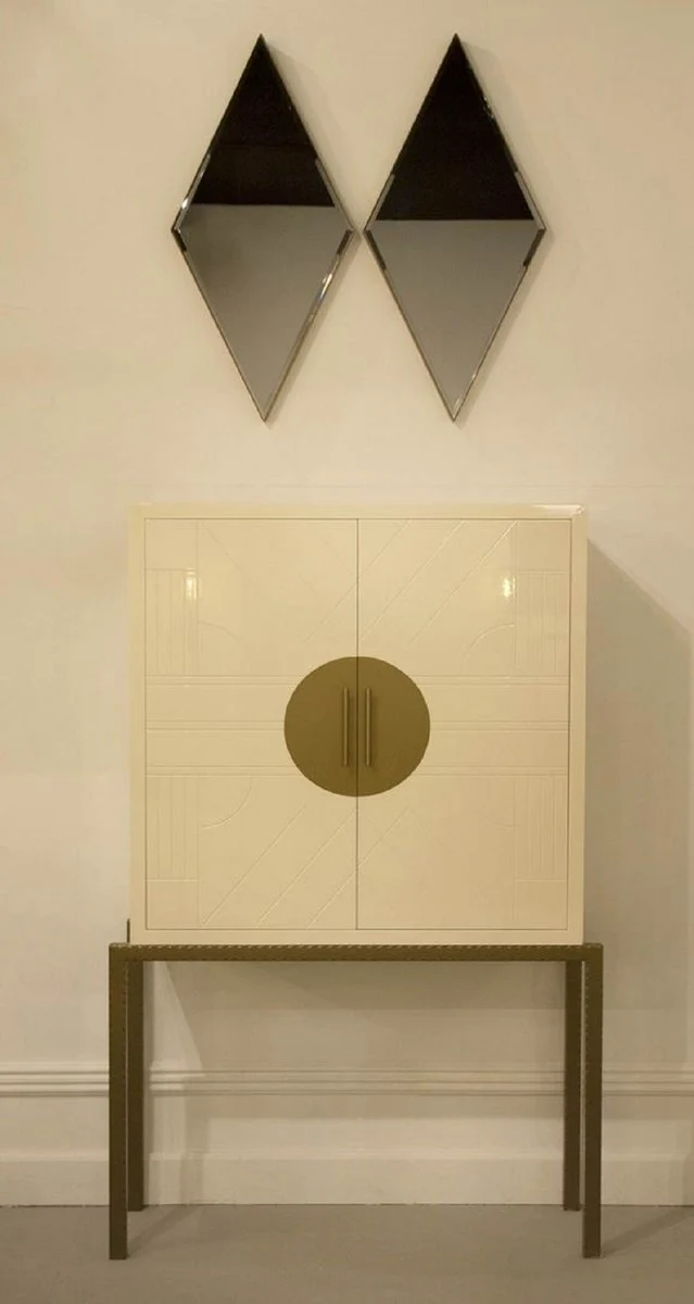 Casa Padrino Designer Barschrank Creme / Messing 120 x 40 x H. 190 cm - Edler Weinschrank mit hochwertigen Keramikfliesen - Bar Möbel - Hotel Möbel - Luxus Qualität