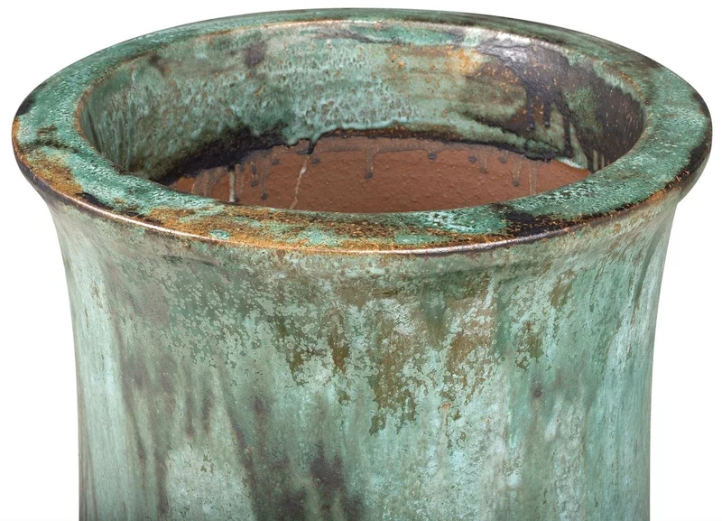 Casa Padrino Jugendstil Blumentopf Opal Grün Ø 46 x H. 60 cm - Handgefertigter runder Terracotta Pflanzentopf - Garten & Terrassen Deko Accessoires