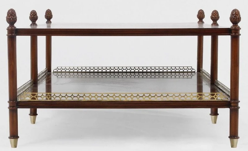 Casa Padrino Luxus Jugendstil Couchtisch Braun / Gold / Messingfarben 129 x 81 x H. 48 cm - Edler Mahagoni Wohnzimmertisch - Wohnzimmer Möbel - Luxus Qualität