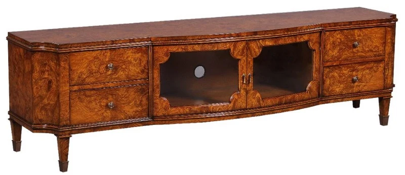 Casa Padrino Luxus Jugendstil TV Schrank Braun 198 x 49 x H. 55 cm - Edler Massivholz Fernsehschrank - Wohnzimmer Schrank - Barock & Jugendstil Wohnzimmer Möbel