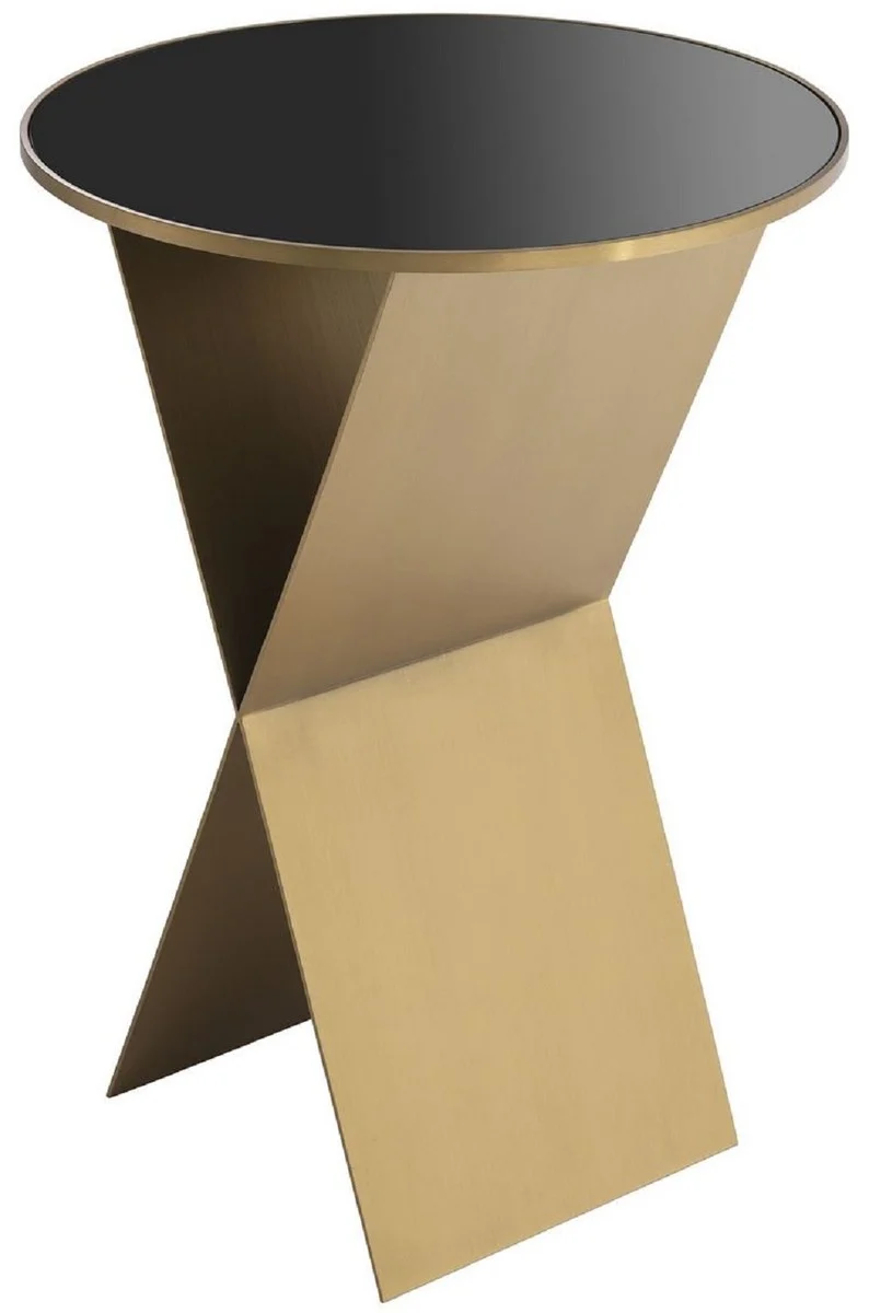 Casa Padrino Luxus Beistelltisch Messingfarben / Schwarz Ø 50 x H. 70 cm - Runder Edelstahl Tisch mit Glasplatte - Wohnzimmer Möbel - Luxus Kollektion