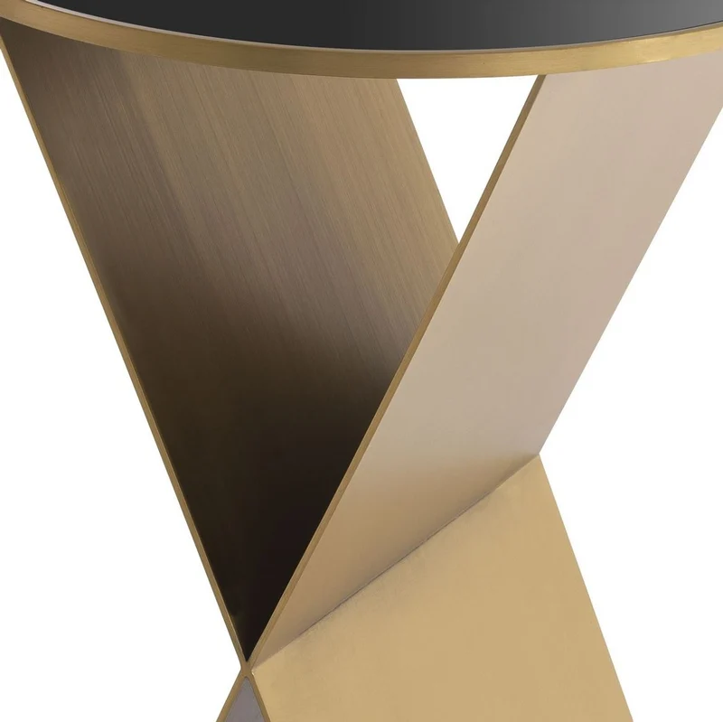 Casa Padrino Luxus Beistelltisch Messingfarben / Schwarz Ø 50 x H. 70 cm - Runder Edelstahl Tisch mit Glasplatte - Wohnzimmer Möbel - Luxus Kollektion