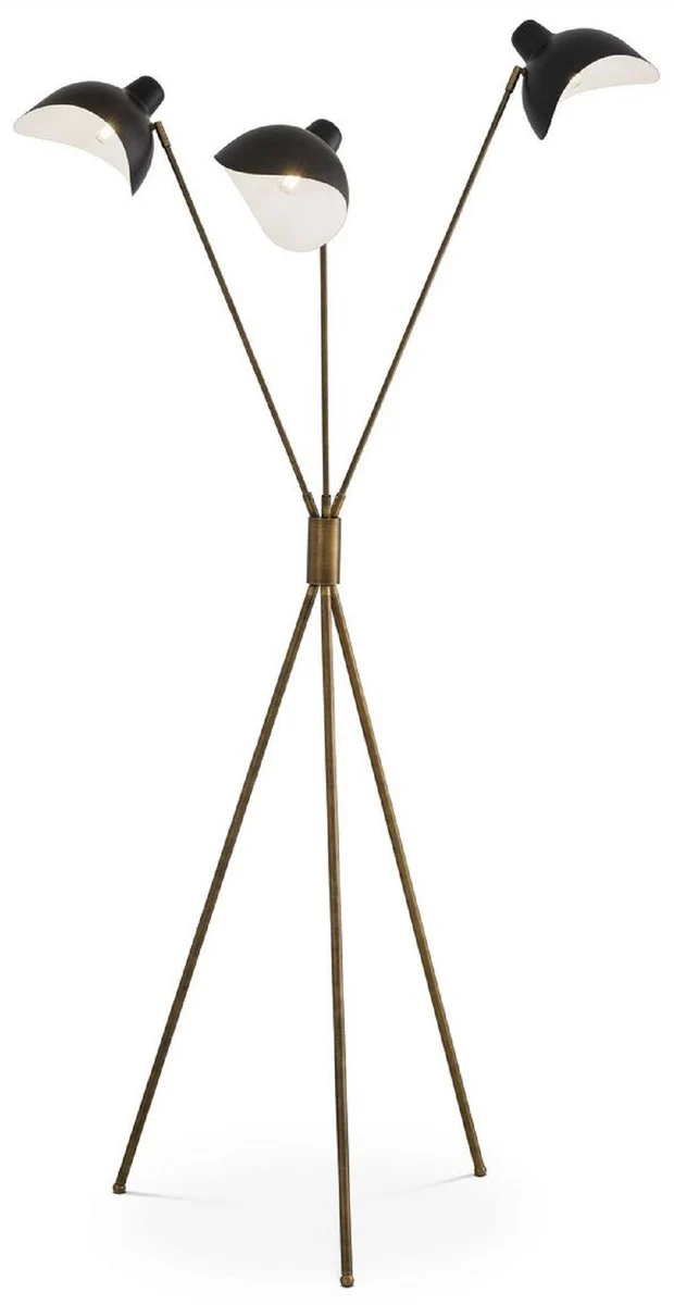 Casa Padrino Luxus Stehleuchte Antik Messingfarben / Schwarz 87 x 87 x H. 180 cm - Elegante Dreibein Stehlampe im 50er Jahre Stil - Luxus Kollektion