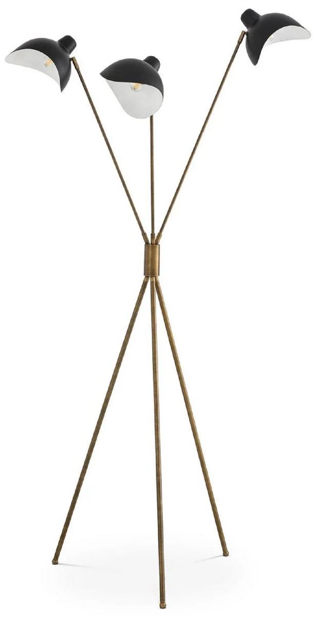 Casa Padrino Luxus Stehleuchte Antik Messingfarben / Schwarz 87 x 87 x H. 180 cm - Elegante Dreibein Stehlampe im 50er Jahre Stil - Luxus Kollektion