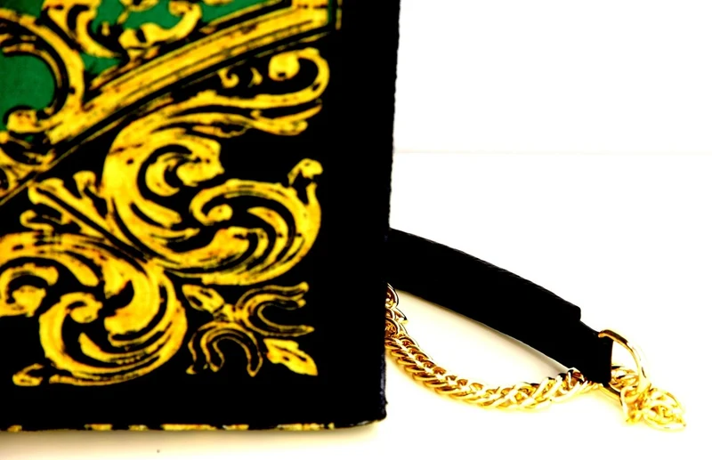 Pompöös by Casa Padrino Luxus Damen Handtasche Krone und Glitzersteine Grün / Schwarz / Gold 43 x H. 43 cm - designed by Harald Glööckler