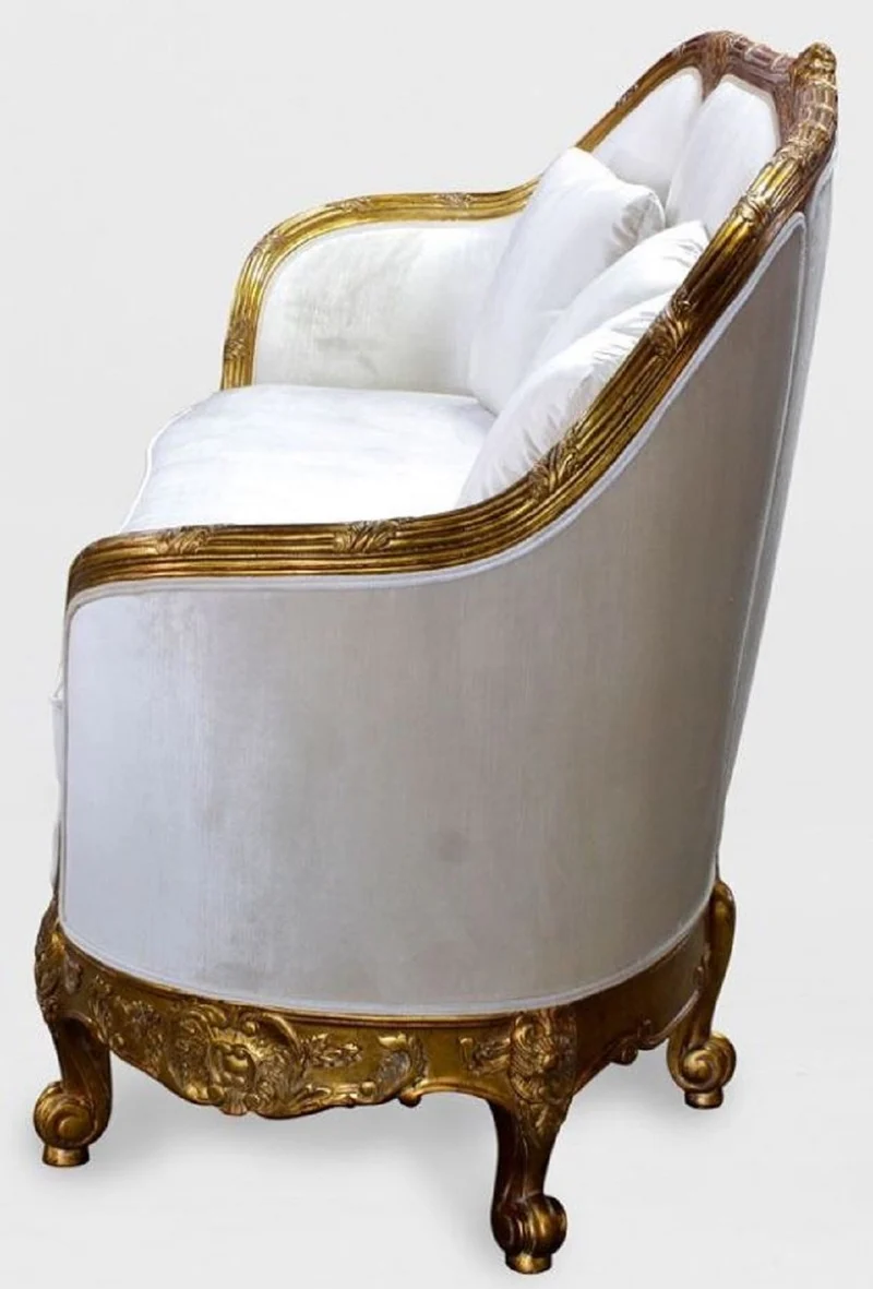 Casa Padrino Luxus Barock Wohnzimmer Sofa Weiß / Gold - Edles Handgefertigtes Antik Stil Sofa - Barock Wohnzimmer Möbel