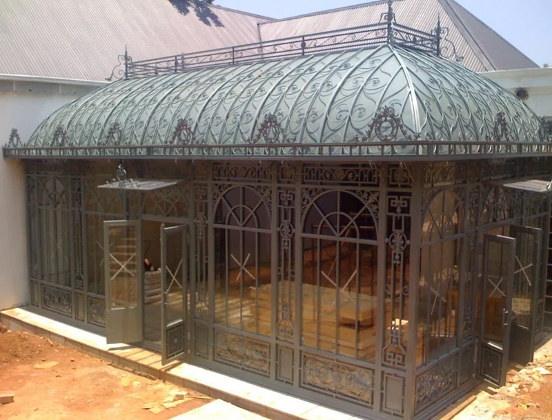 Casa Padrino Luxus Jugendstil Gartenhaus Grün / Braun 849 x 459 x H. 520 cm - Gusseisen Garten Pavillon - Gewächshaus - Edel & Prunkvoll