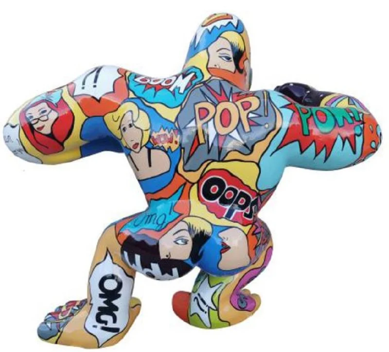 Casa Padrino Designer Deko Skulptur Gorilla Affe Bunt 125 x 60 x H. 102 cm - Wetterbeständige Dekofigur - Garten Terrassen Deko