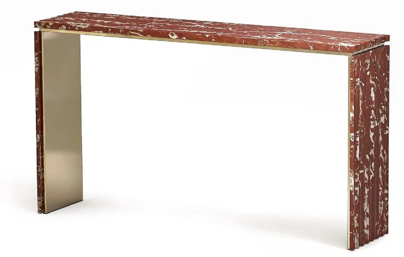 Casa Padrino Luxus Marmor Konsole Rot / Messingfarben 180 x 40 x H. 90 cm - Edler Konsolentisch mit hochwertigem handgeschliffenen Rosso Francia Marmor - Luxus Hotel Möbel