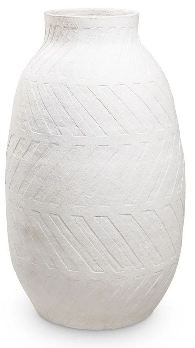 Casa Padrino Luxus Tonvase Weiß Ø 60 x H. 106,5 cm - Handgefertigte Runde Deko Vase - Wohnzimmer Deko - Garten Deko - Deko Accessoires